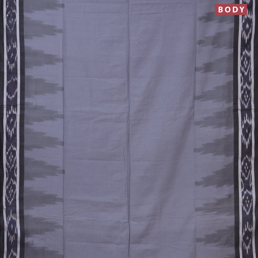 Bengal soft cotton saree grey and navy blue with plain body and temple woven ikat border