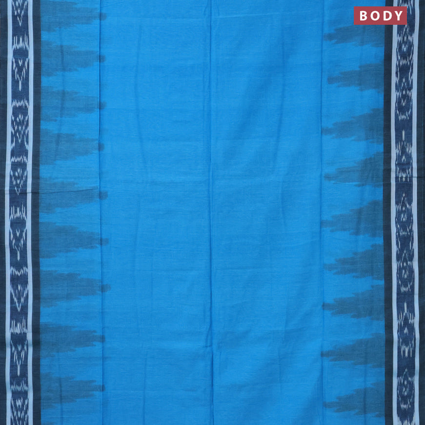 Bengal soft cotton saree blue and peacock blue with plain body and temple woven ikat border