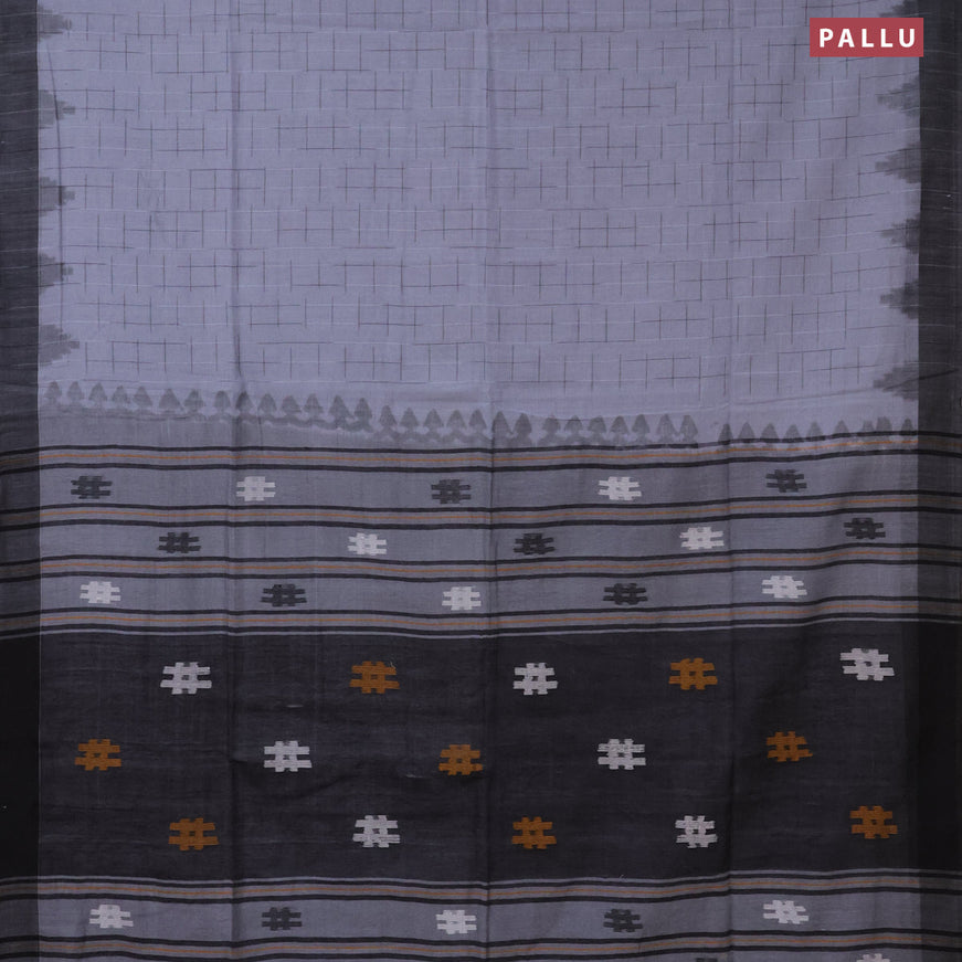 Bengal soft cotton saree grey and black with allover ikat weaves and simple border