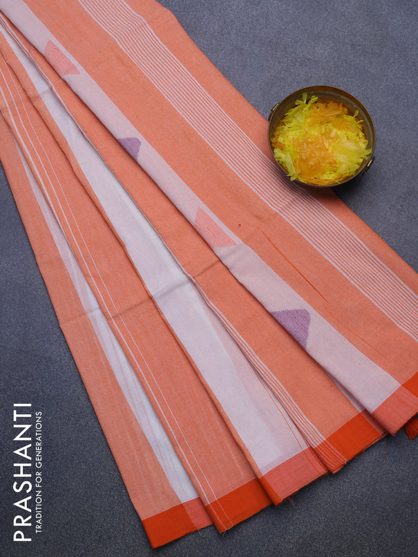 Bengal soft cotton saree orange and off white with thread woven buttas and simple border