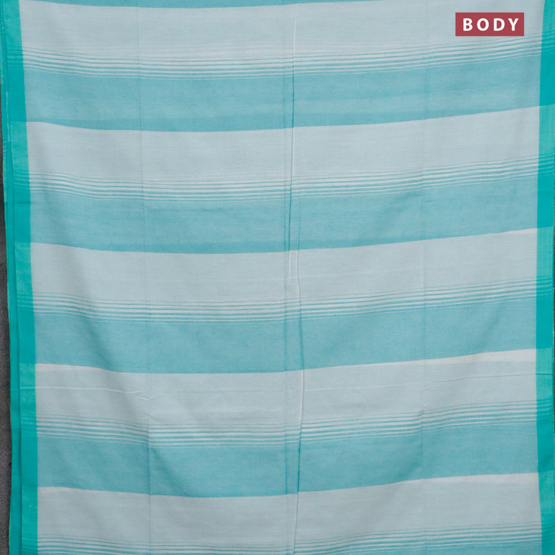 Bengal soft cotton saree teal blue and off white with thread woven buttas and simple border
