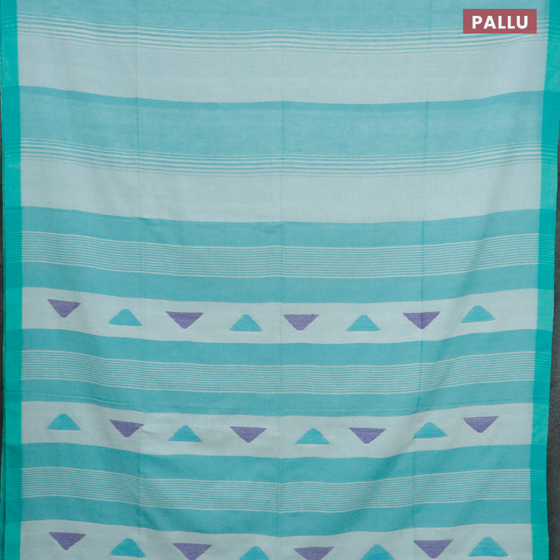 Bengal soft cotton saree teal blue and off white with thread woven buttas and simple border