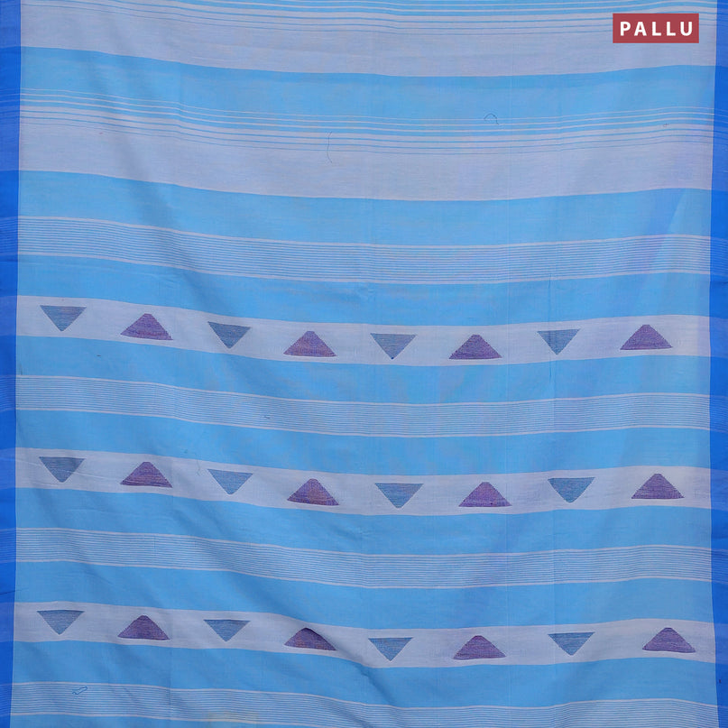 Bengal soft cotton saree light blue and off white with thread woven buttas and simple border