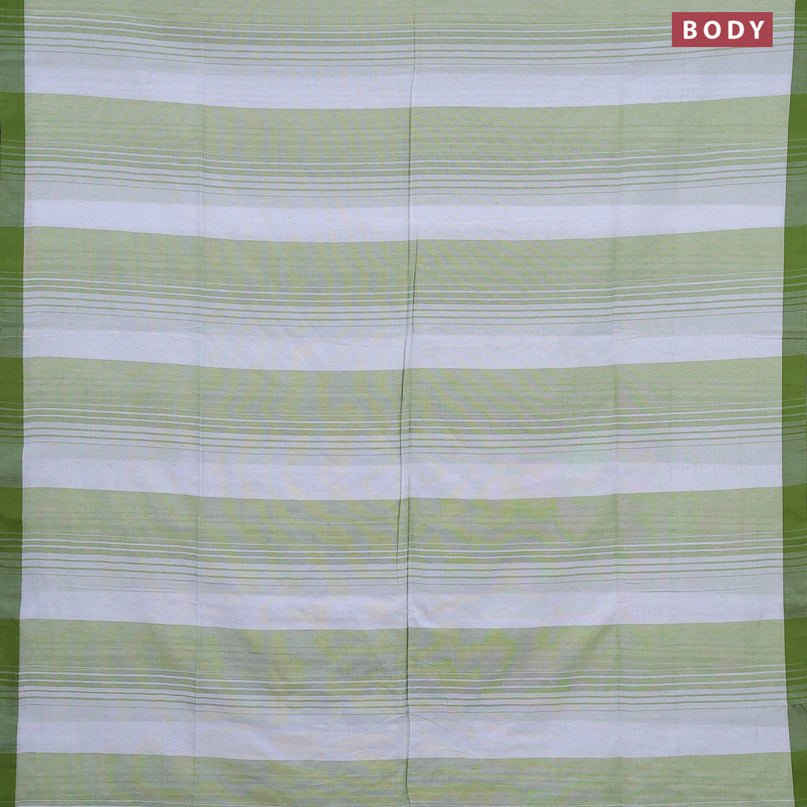 Bengal soft cotton saree pista green and off white with thread woven buttas and simple border