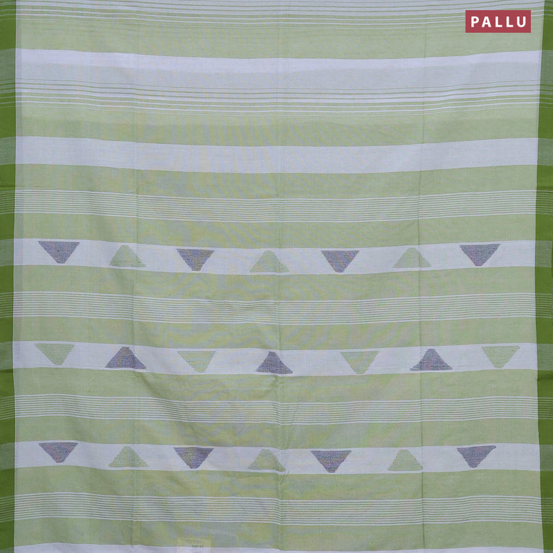 Bengal soft cotton saree pista green and off white with thread woven buttas and simple border