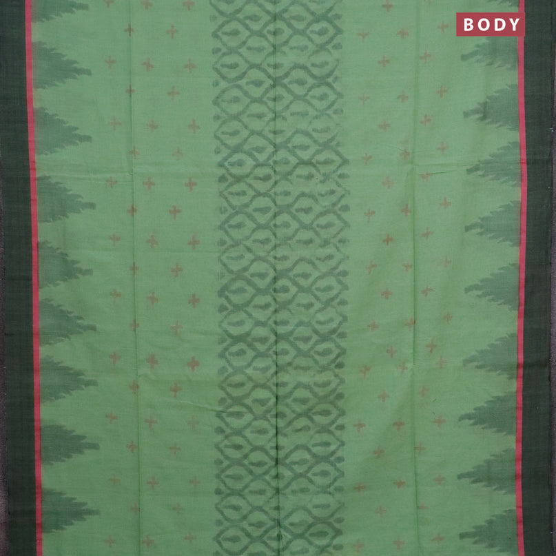 Bengal soft cotton saree green shade and black with allover ikat weaves and simple border