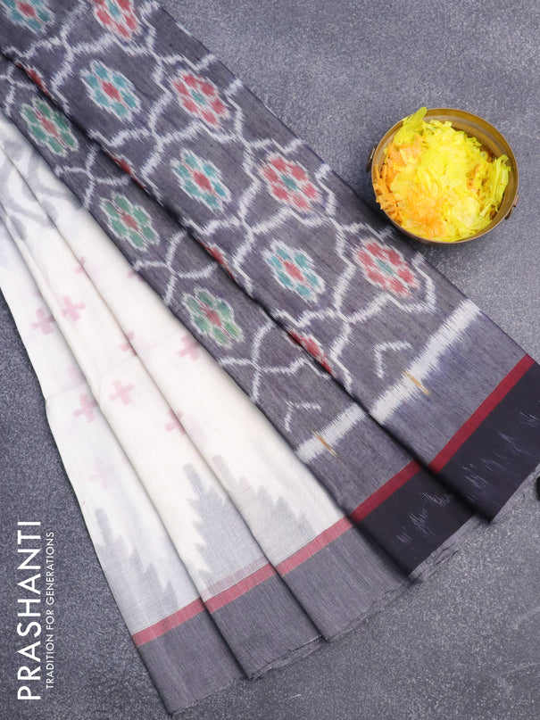 Bengal soft cotton saree off white and black with allover ikat weaves and simple border