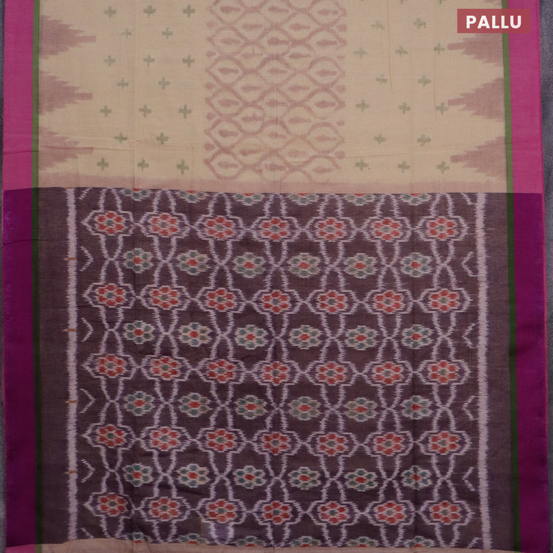 Bengal soft cotton saree sandal and purple with allover ikat weaves and simple border