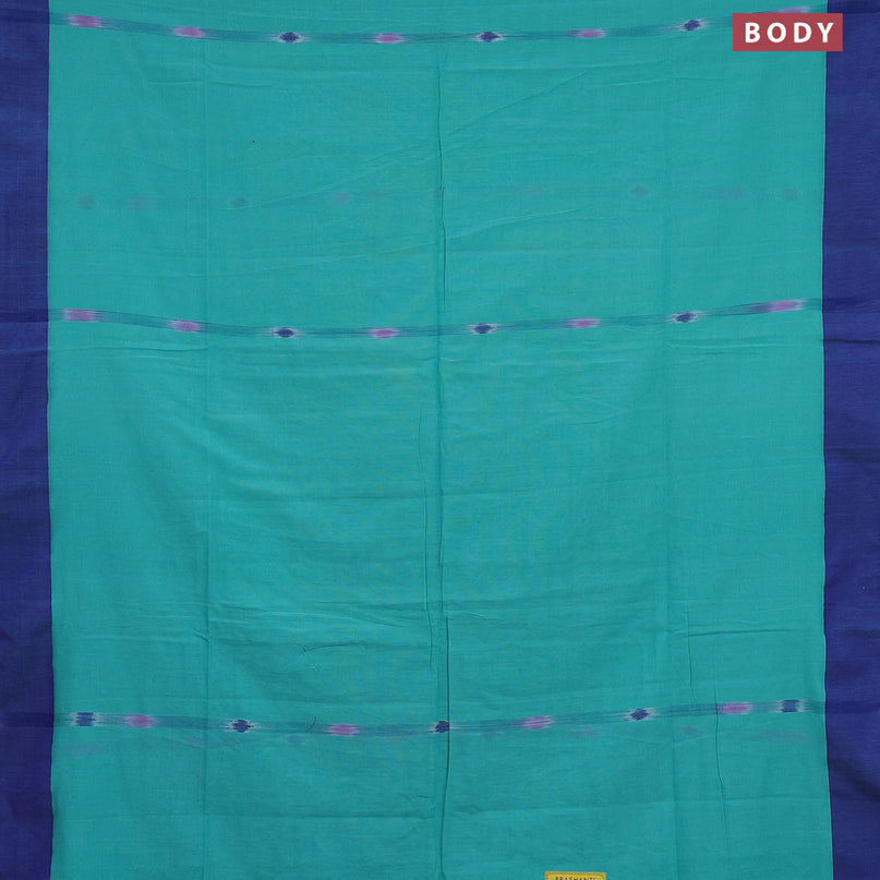 Bengal soft cotton saree teal blue and blue with allover ikat butta weaves and simple border