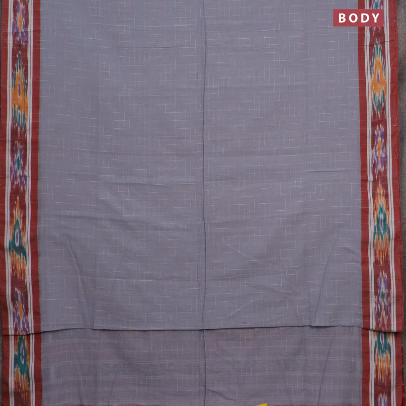 Bengal soft cotton saree grey shade and maroon with allover ikat weaves and ikat woven border