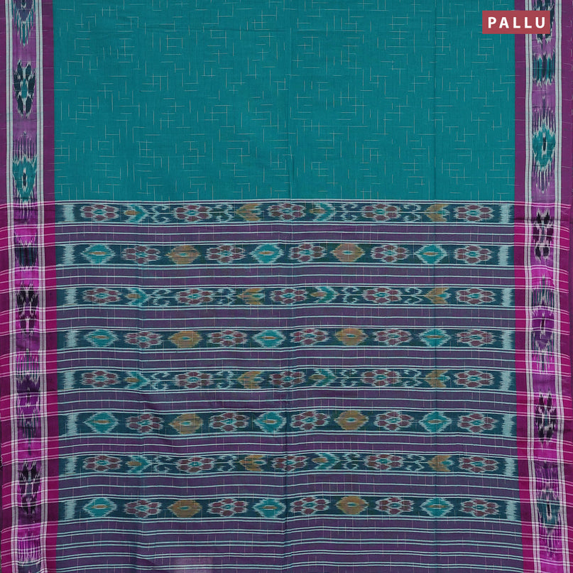 Bengal soft cotton saree teal green and purple with allover ikat weaves and ikat woven border