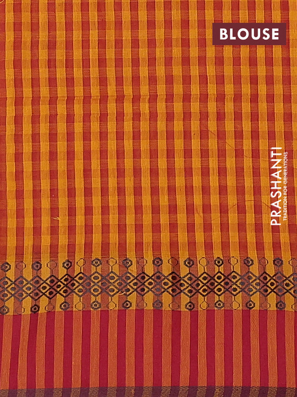 Bengal soft cotton saree mustard yellow and maroon with plain body and thread woven border