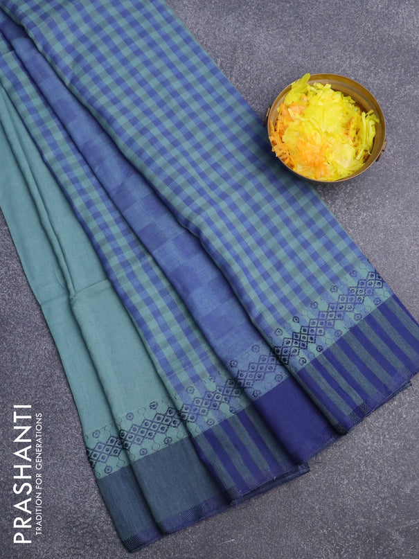 Bengal soft cotton saree pastel shade of green and blue with plain body and thread woven border