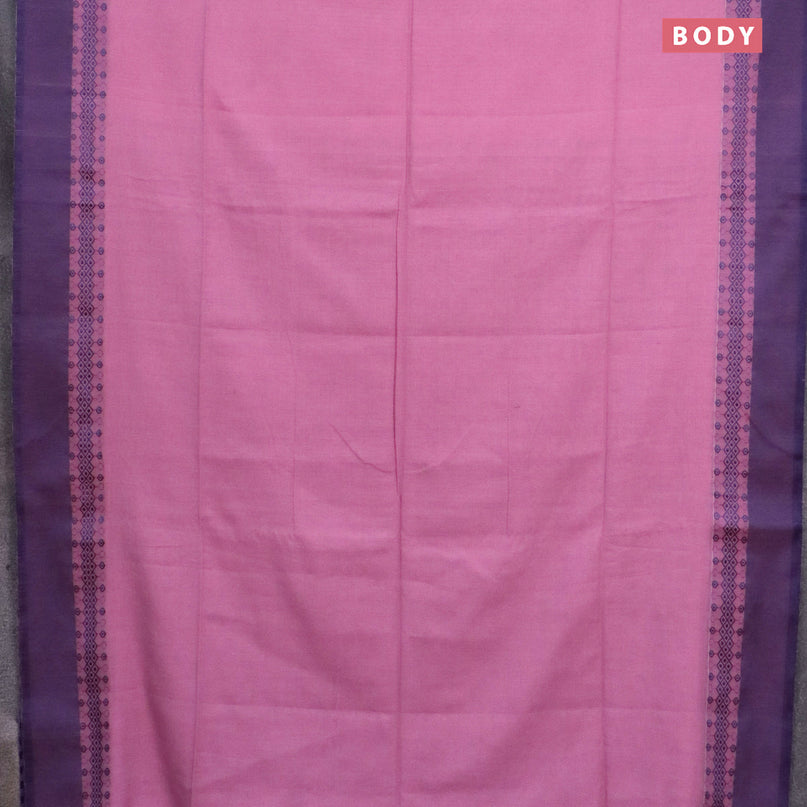 Bengal soft cotton saree mauve pink and blue with plain body and thread woven border