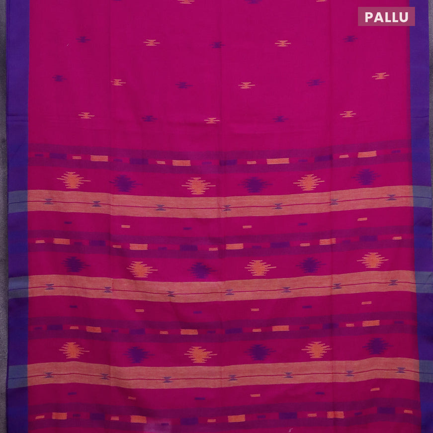 Bengal soft cotton saree magenta pink and blue with thread woven buttas and simple border