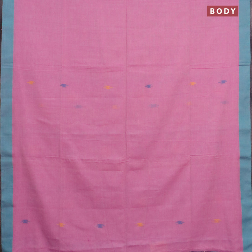 Bengal soft cotton saree light pink and teal green with thread woven buttas and simple border