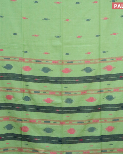 Bengal soft cotton saree green shade and pink with thread woven buttas and simple border