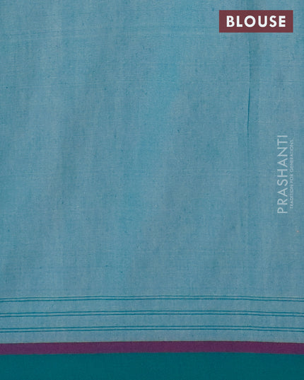 Bengal soft cotton saree beige and teal green with ikat butta weaves and simple border