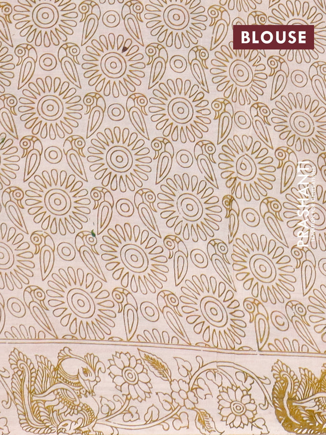 Kalamkari cotton saree dark brown and sap green with allover prints and printed border