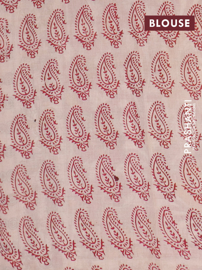 Kalamkari cotton saree magenta pink and bluish grey with allover prints and printed border