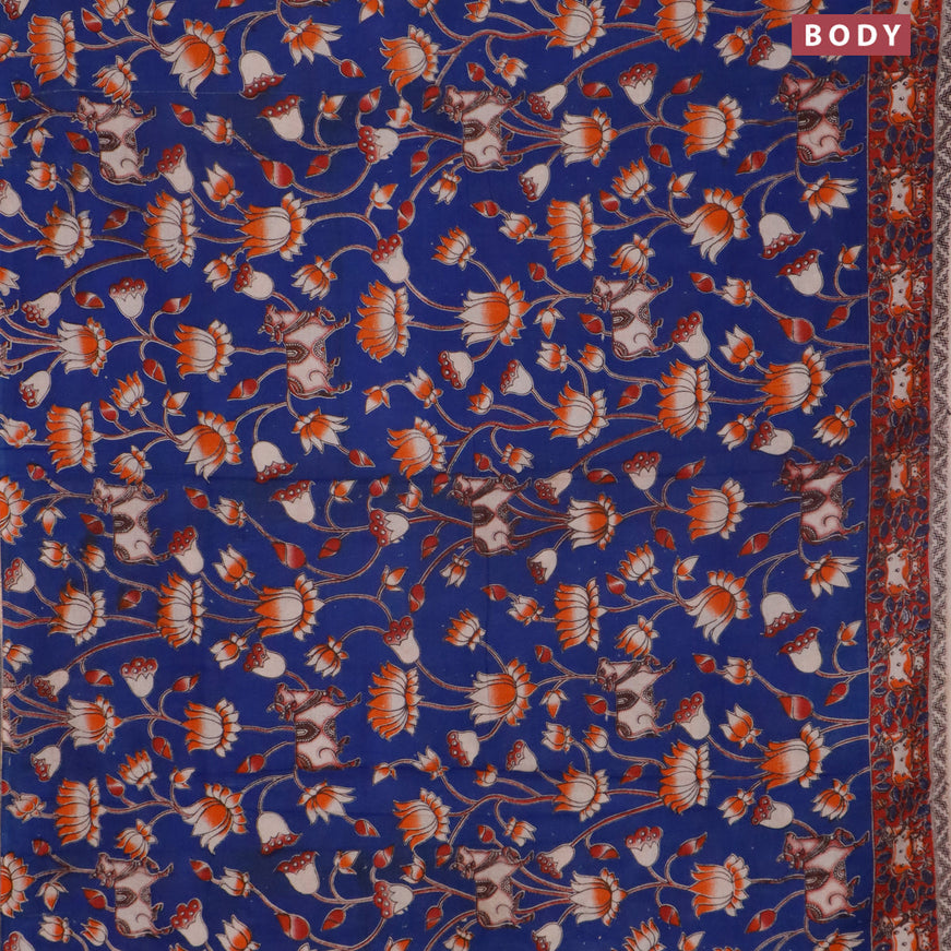 Kalamkari cotton saree blue and maroon with pichwai prints and printed border