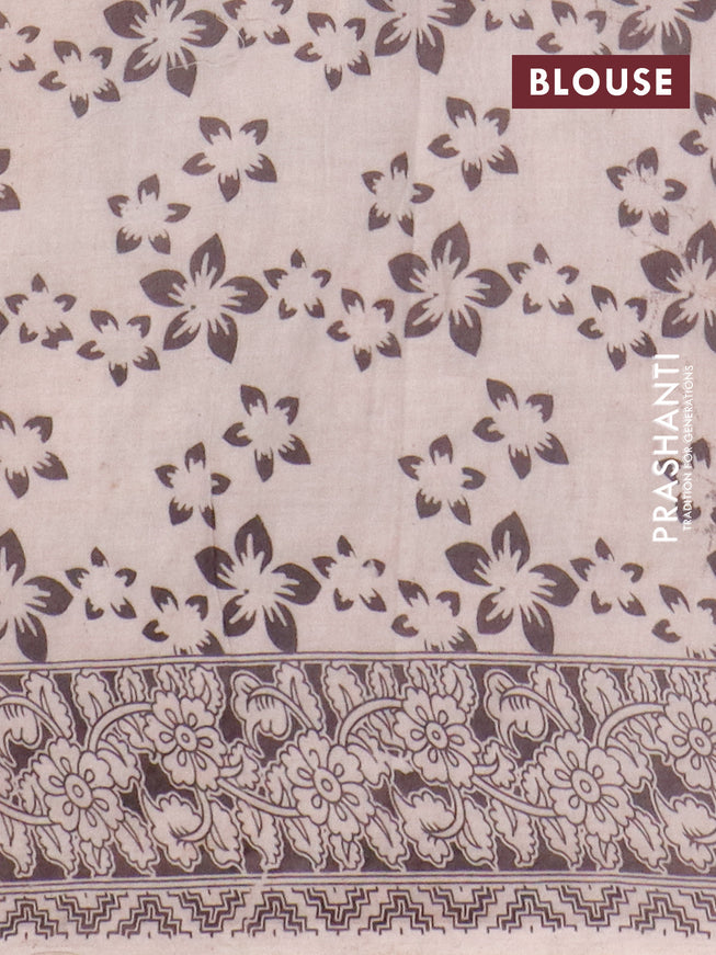 Kalamkari cotton saree beige and green with floral prints and printed border
