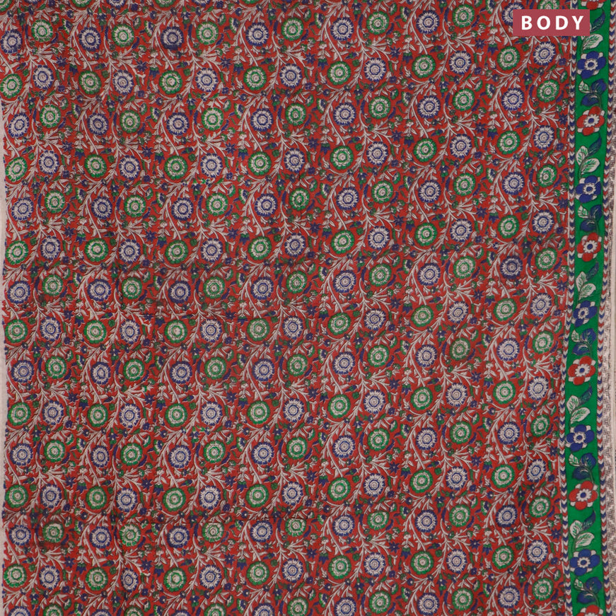 Kalamkari cotton saree maroon and green with allover prints and printed border