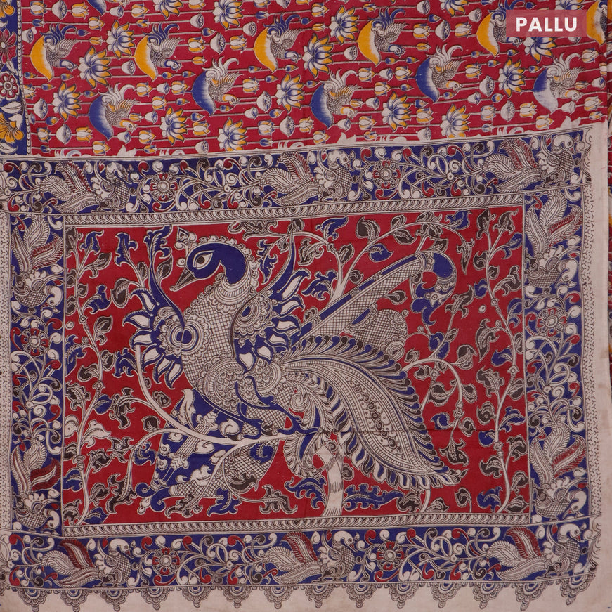 Kalamkari cotton saree magenta pink and blue with pichwai prints and printed border