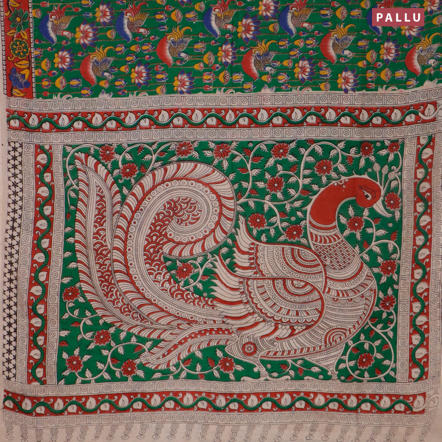 Kalamkari cotton saree green and maroon with pichwai prints and printed border