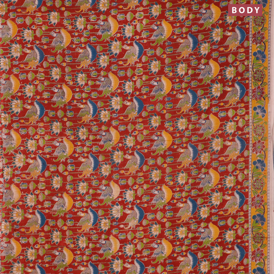 Kalamkari cotton saree maroon and yellow with pichwai prints and printed border