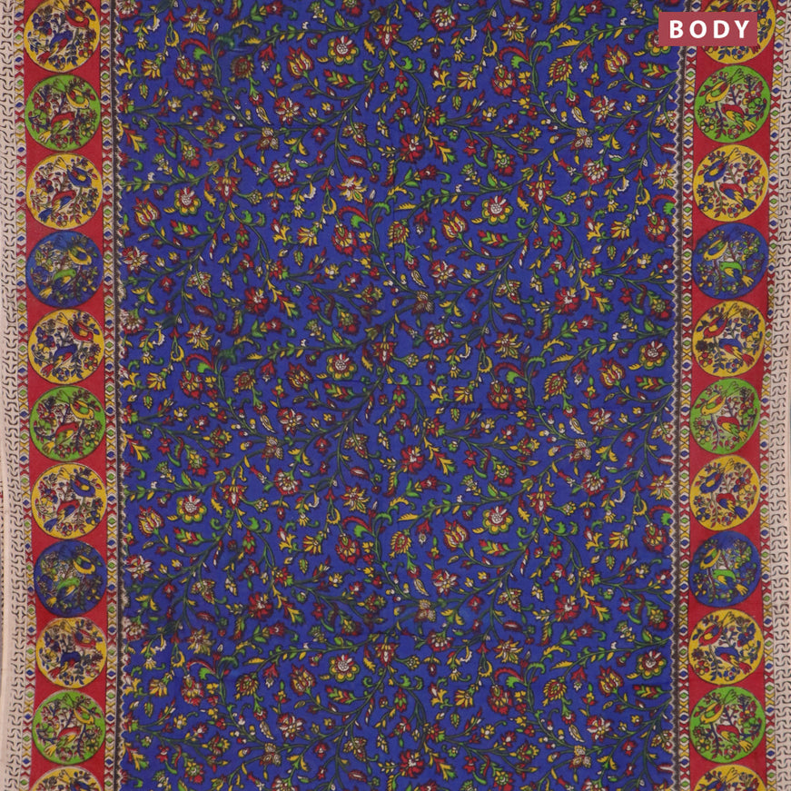 Kalamkari cotton saree blue and maroon with allover prints and printed border