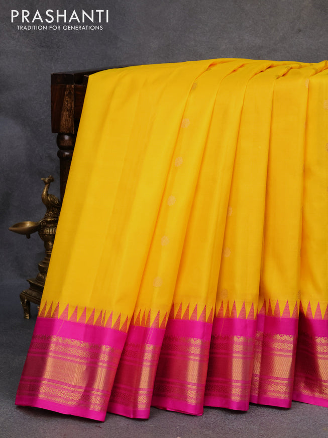 Pure gadwal silk saree mango yellow with zari woven buttas and ganga jamuna border