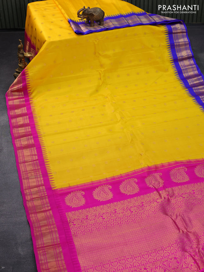 Pure gadwal silk saree mango yellow with zari woven buttas and ganga jamuna border