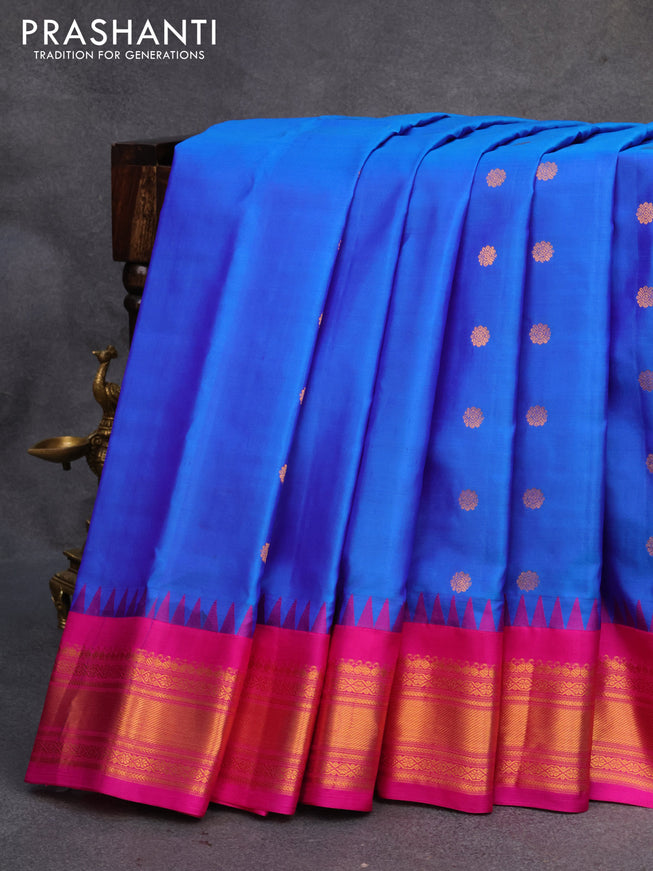 Pure gadwal silk saree cs blue with zari woven buttas and ganga jamuna border