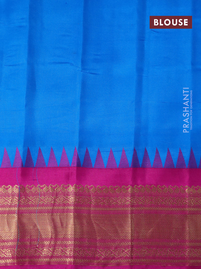 Pure gadwal silk saree orange and cs blue with zari woven buttas and ganga jamuna border