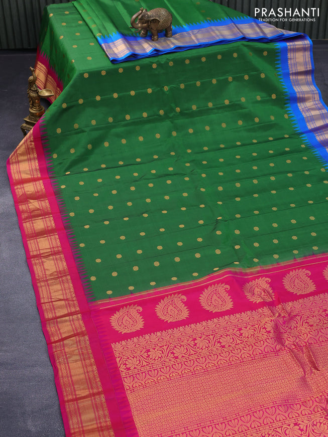 Pure gadwal silk saree green with zari woven buttas and ganga jamuna border