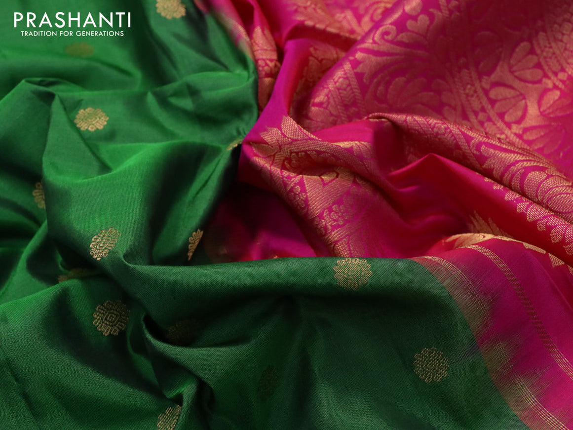 Pure gadwal silk saree green with zari woven buttas and ganga jamuna border