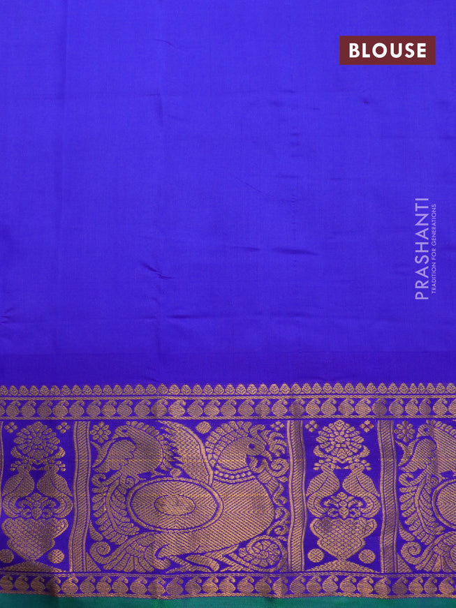 Pure gadwal silk saree grey shade and royal blue with zari woven buttas and temple design annam zari woven border