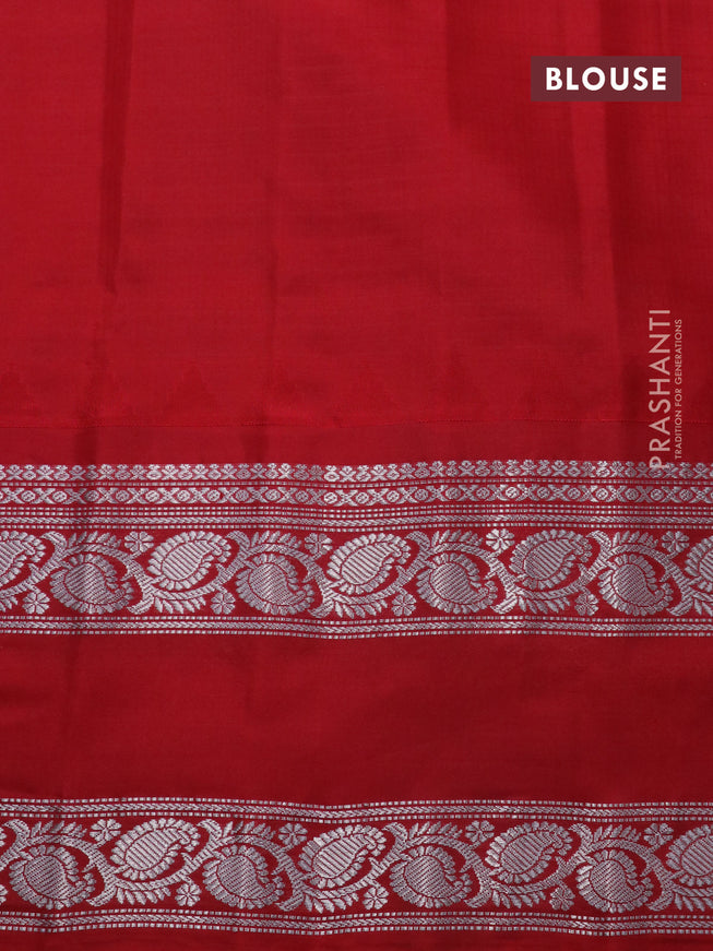 Pure gadwal silk saree teal green and red with allover stripes pattern and rettapet silver zari woven border