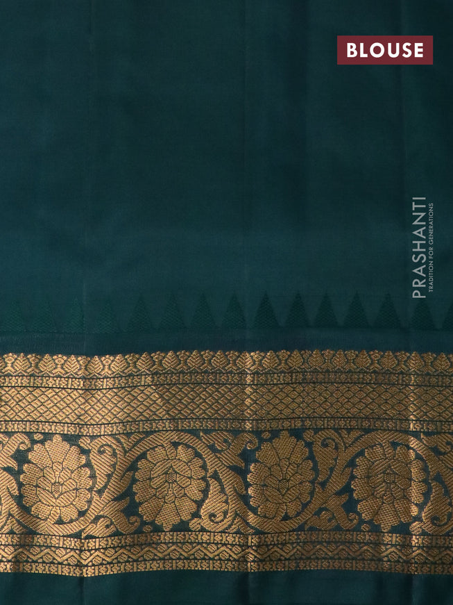 Pure gadwal silk saree magenta pink and dark green with allover zari woven buttas and temple design zari woven floral border