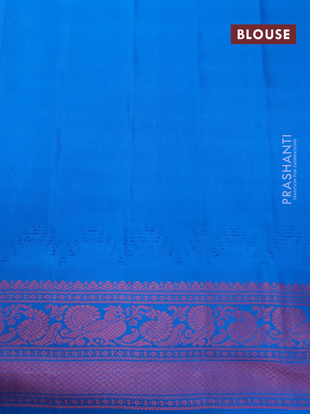 Pure gadwal silk saree lavender shade and cs blue with allover checked pattern and temple design thread woven border