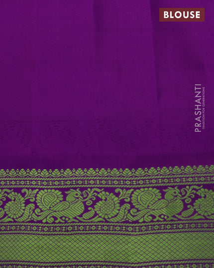 Pure gadwal silk saree sandal and deep purple with allover checked pattern and temple design thread woven border