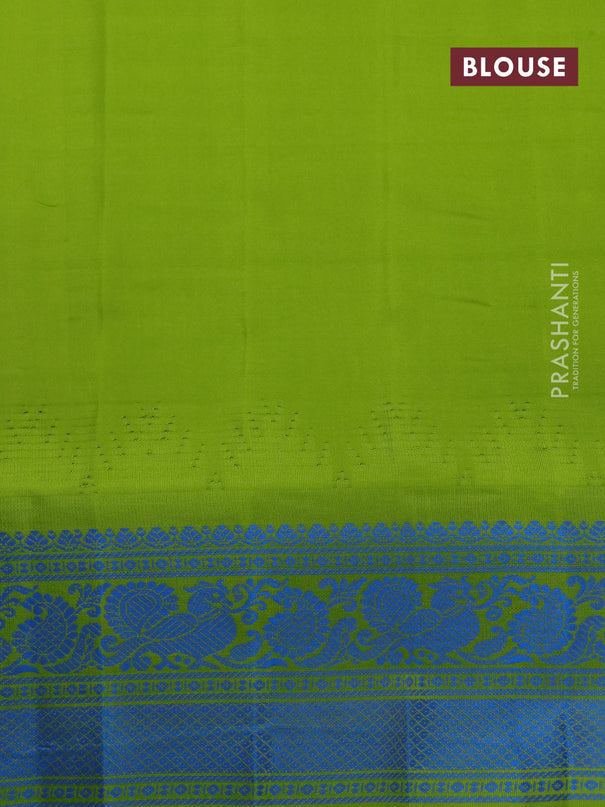 Pure gadwal silk saree dark pink and lime green with allover checked pattern and temple design thread woven border