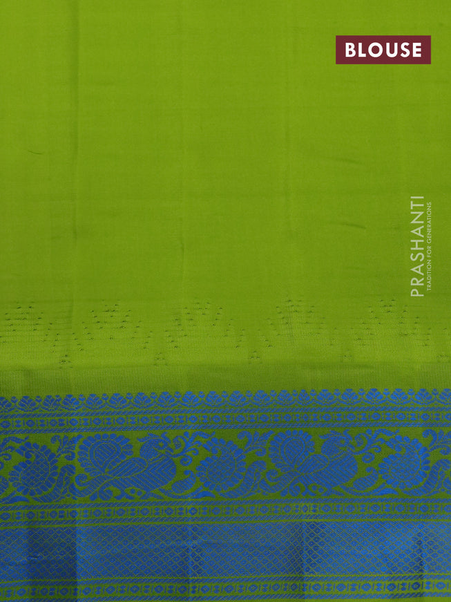 Pure gadwal silk saree dark pink and lime green with allover checked pattern and temple design thread woven border