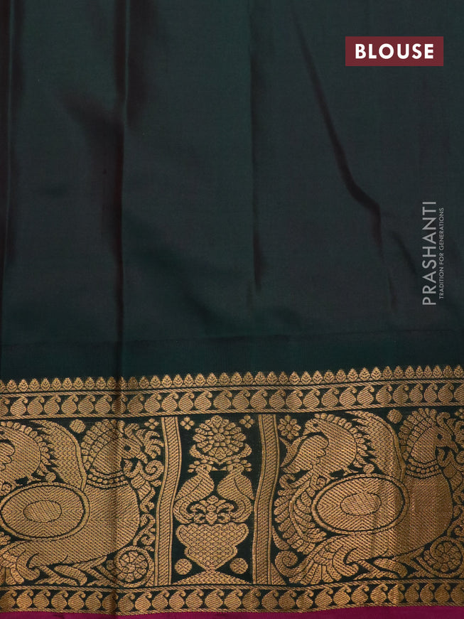 Pure gadwal silk saree cream and dark green with zari woven buttas and temple design annam zari woven border
