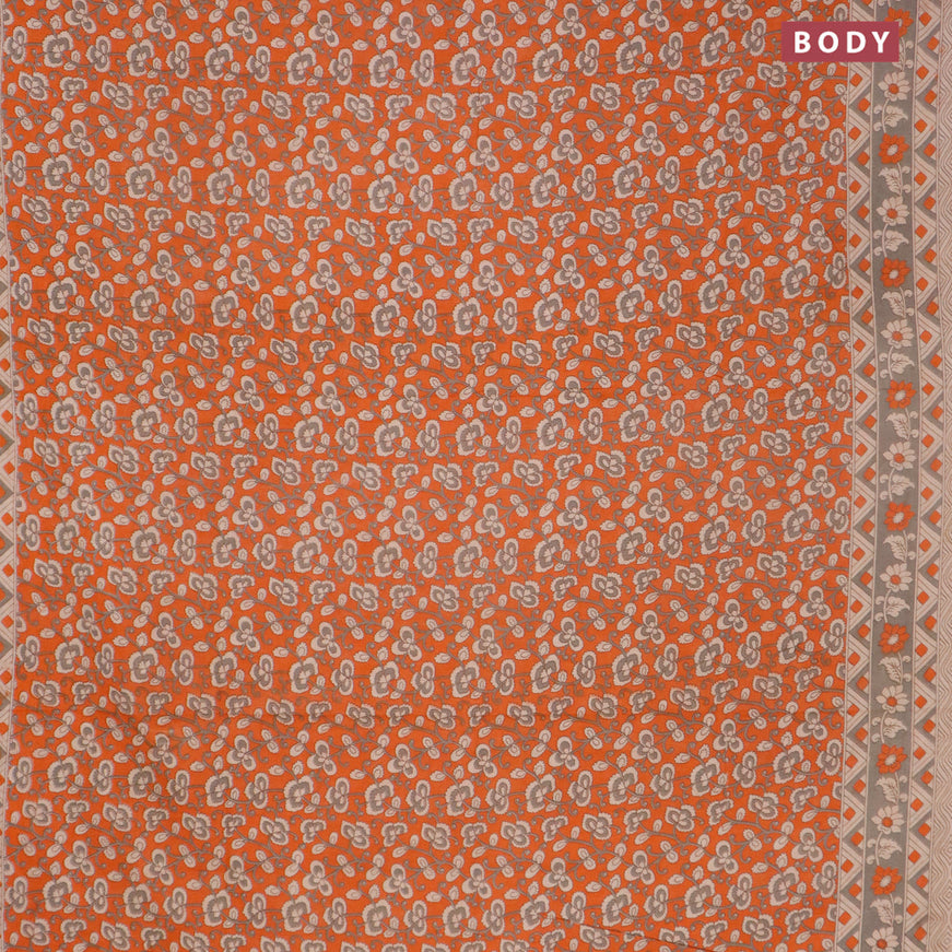 Kalamkari cotton saree orange and beige with allover prints and printed border