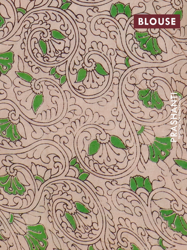 Kalamkari cotton saree orange and light green with allover prints and printed border