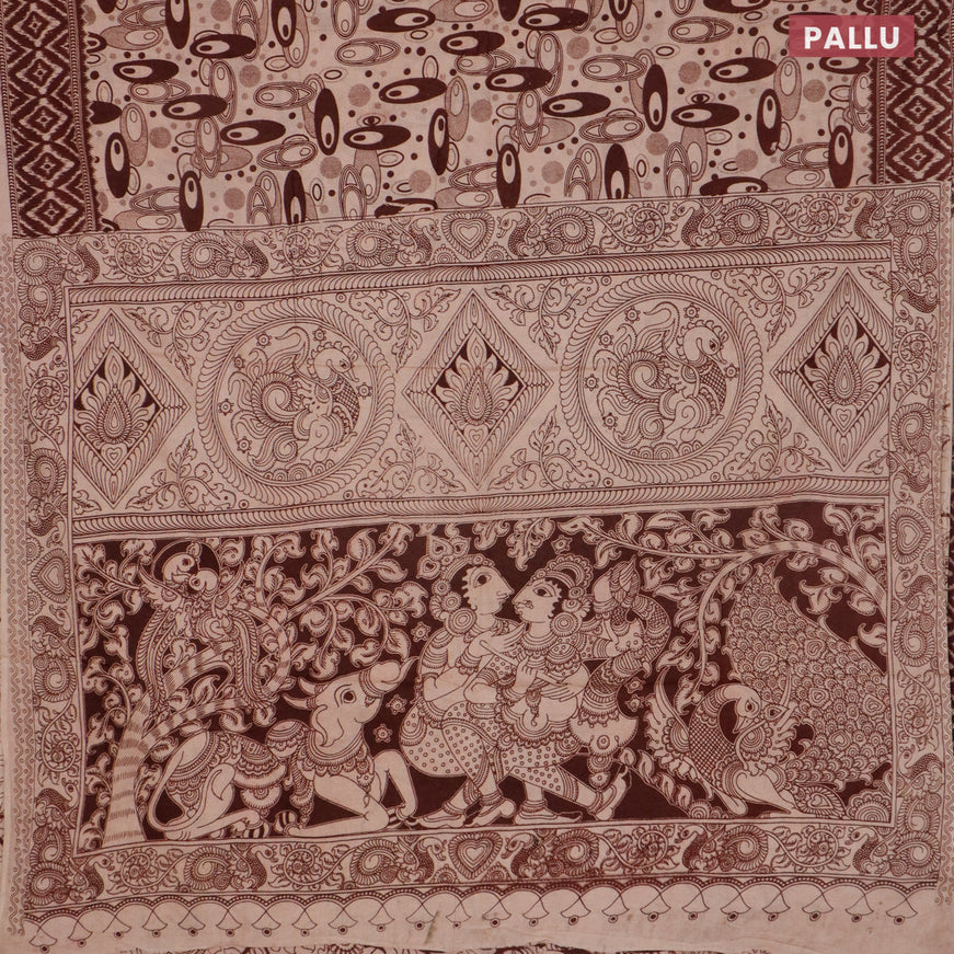 Kalamkari cotton saree beige and deep maroon with allover prints and printed border