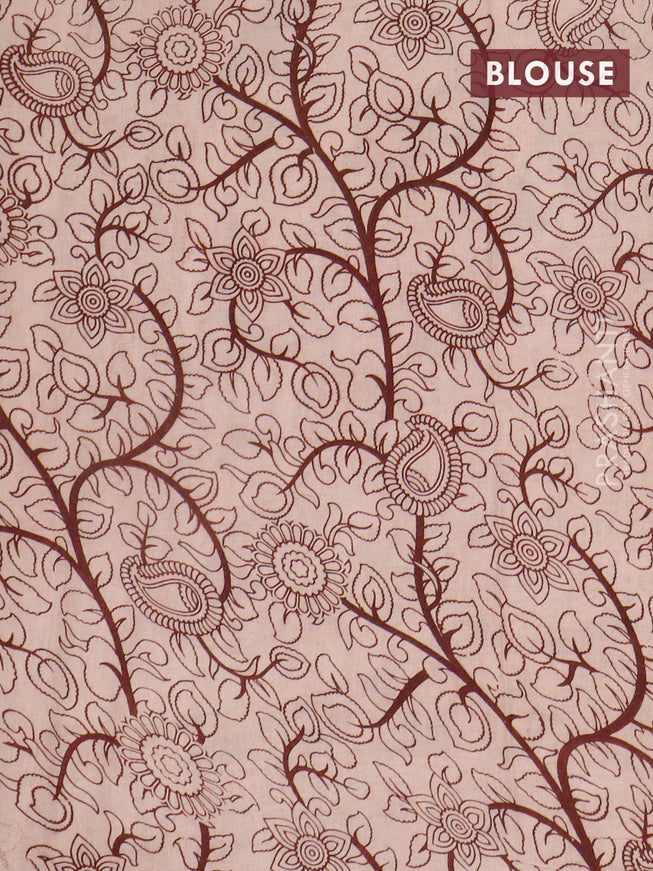 Kalamkari cotton saree beige and deep maroon with allover prints and printed border