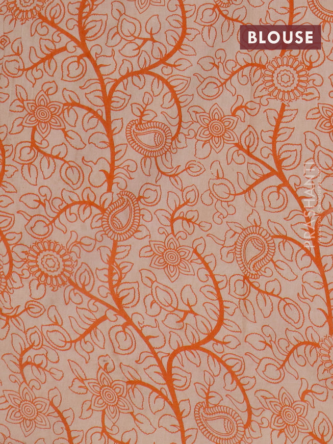 Kalamkari cotton saree beige and orange with allover prints and printed border